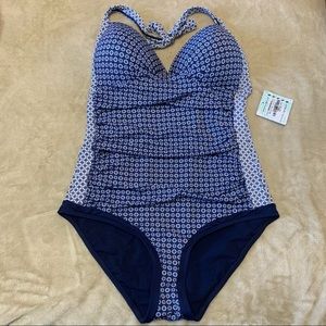 Blue Patterned Women's One Piece Swimsuit